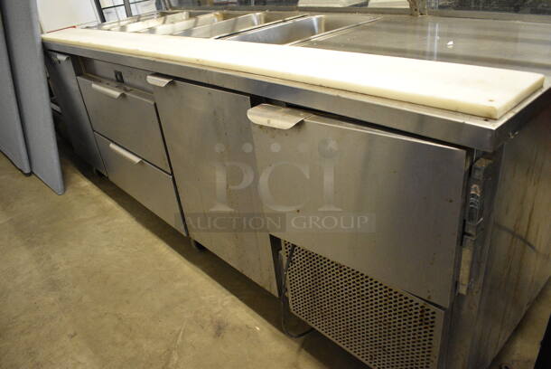 NICE! Stainless Steel Commercial Sandwich Prep Station w/ Sneeze Guard on Commercial Casters. 96.5x35x52. Tested and Powers On But Does Not Get Cold - Image 5 of 6