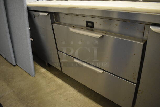 NICE! Stainless Steel Commercial Sandwich Prep Station w/ Sneeze Guard on Commercial Casters. 96.5x35x52. Tested and Powers On But Does Not Get Cold - Image 6 of 6