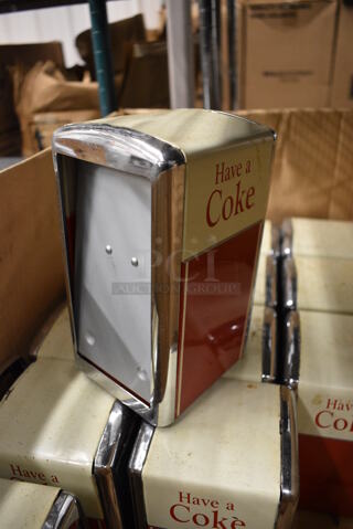 13 Metal Red and White Coke Napkin Dispensers. 4x4x7.5. 13 Times Your Bid!