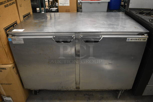NICE! Beverage Air Model UCR48A Stainless Steel Commercial 2 Door Undercounter Cooler on Commercial Casters. 115 Volts, 1 Phase. 48x29x35. Tested and Working!