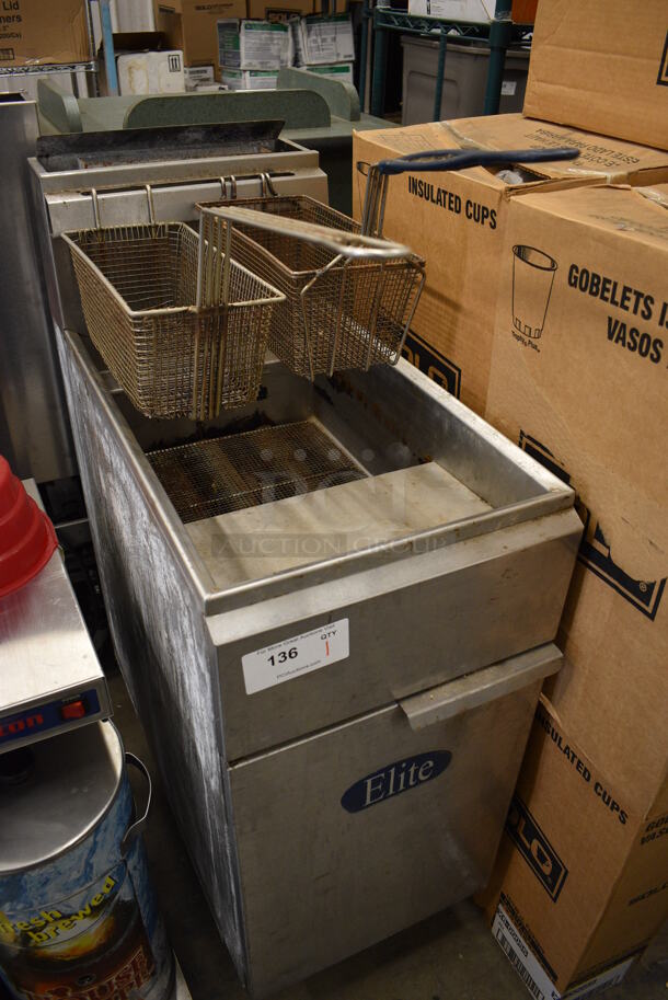 NICE! Elite Model EFS-40 Stainless Steel Commercial Floor Style Natural Gas Powered Deep Fat Fryer w/ 2 Metal Fry Baskets. 105,000 BTU. 15.5x31x46 - Image 2 of 6