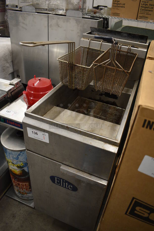 NICE! Elite Model EFS-40 Stainless Steel Commercial Floor Style Natural Gas Powered Deep Fat Fryer w/ 2 Metal Fry Baskets. 105,000 BTU. 15.5x31x46 - Image 4 of 6