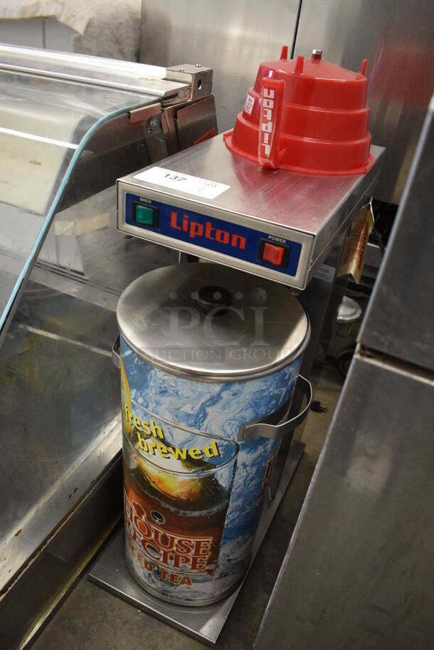 NICE! Metal Commercial Countertop Iced Tea Machine w/ Metal Beverage Holder Dispenser and Poly Brew Basket. 9.5x20x28 - Image 2 of 3