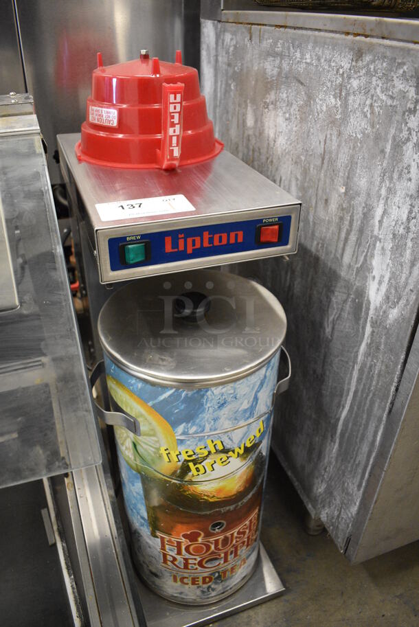 NICE! Metal Commercial Countertop Iced Tea Machine w/ Metal Beverage Holder Dispenser and Poly Brew Basket. 9.5x20x28 - Image 3 of 3