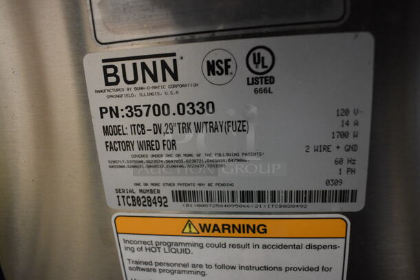 NICE! 2009 Bunn Model ITCB-DV Stainless Steel Commercial Countertop Iced Tea Machine w/ Beverage Holder Dispenser. 120 Volts, 1 Phase. 10x24x34 - Image 5 of 5