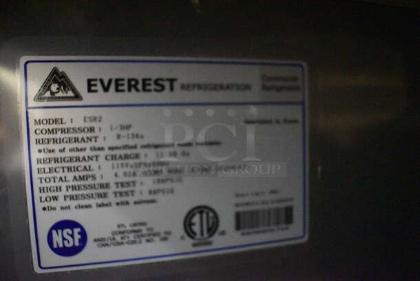 GREAT! Everest Model ESR2 Stainless Steel Commercial 2 Door Reach In Cooler on Commercial Casters. 115 Volts, 1 Phase. 50x32x79. Tested and Working! - Image 4 of 6