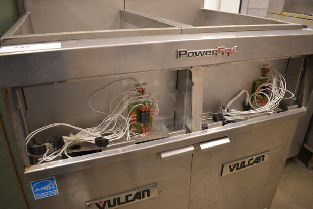 APPEARS TO BE NEW! AMAZING! Vulcan Model 2VK45DC Stainless Steel Commercial Floor Style Gas Powered 2 Bay Deep Fat Fryer w/ Filtration System on Commercial Casters. Missing Control Panel. 31x30x48 - Image 5 of 8