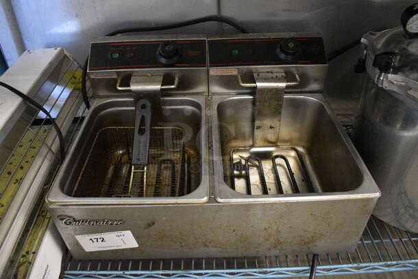 NICE! Stainless Steel Countertop Electric Powered 2 Bay Fryer w/ Metal Fry Basket. 22x17x17