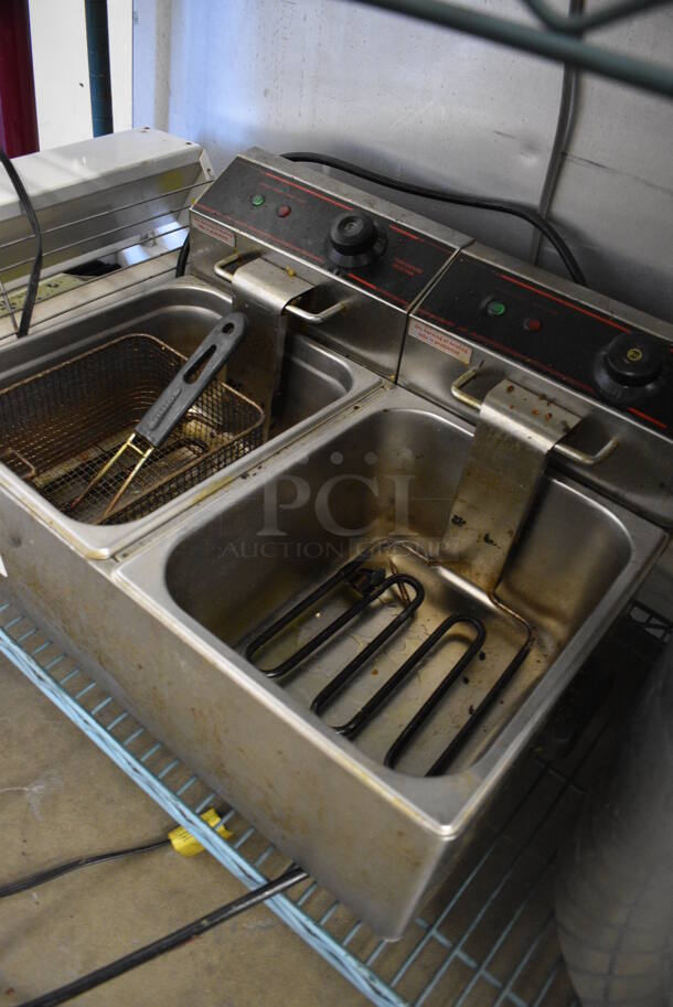 NICE! Stainless Steel Countertop Electric Powered 2 Bay Fryer w/ Metal Fry Basket. 22x17x17 - Image 2 of 3