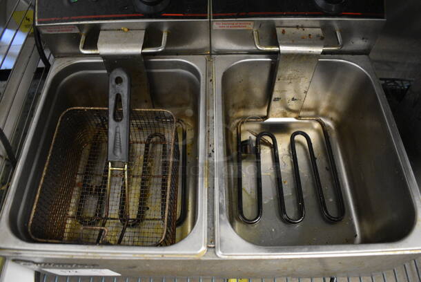 NICE! Stainless Steel Countertop Electric Powered 2 Bay Fryer w/ Metal Fry Basket. 22x17x17 - Image 3 of 3