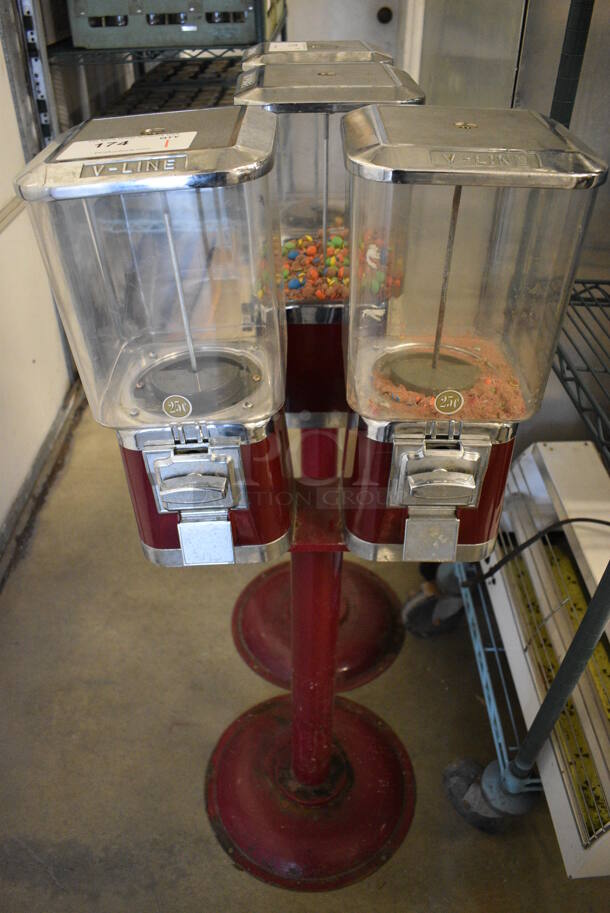 Metal Floor Style 2 Well Coin Operated Candy Dispenser. Does Not Come w/ Key. 18x14x41