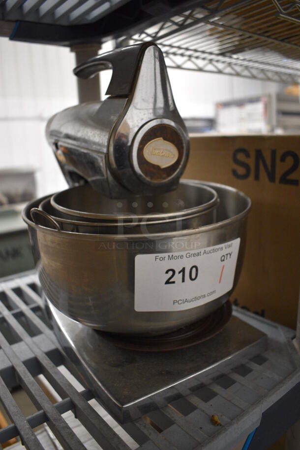 Sunbeam Metal Countertop Planetary Mixer w/ Metal Mixing Bowls. 120 Volts, 1 Phase. 9x17x13 - Image 1 of 5