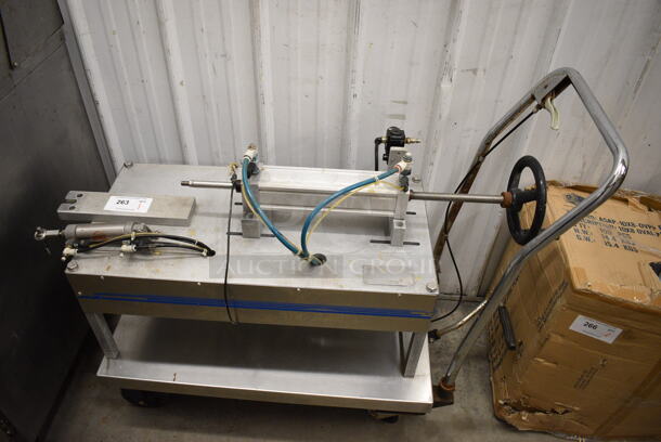 Geyer Metal Commercial Liquid Viscous Product Filler Base on Cart w/ Commercial Casters. 46x20.5x36 - Image 1 of 6