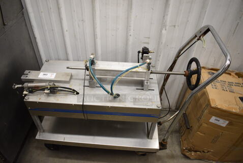 Geyer Metal Commercial Liquid Viscous Product Filler Base on Cart w/ Commercial Casters. 46x20.5x36