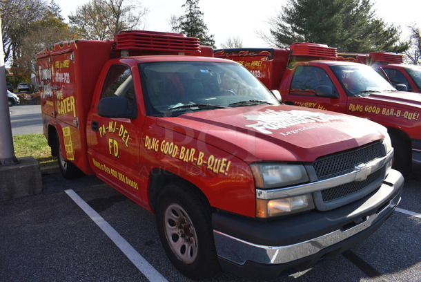 2005 Chevrolet Silverado 1500 w/ Reefer Trailer Attachment; 2 Cold Compartments and 2 Hot Compartments. VIN 1GCEC14X15Z111590. Odometer Reads 86,309. Vehicle Runs and Drives! Title Is Free and Clear. See Lot 4 For Additional Pictures!