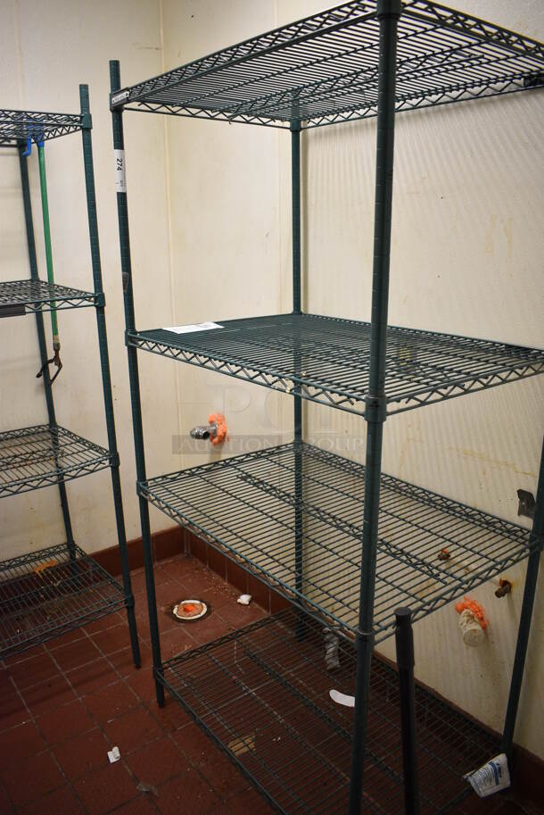 Green Finish 4 Tier Metro Style Shelving Unit. BUYER MUST DISMANTLE. PCI CANNOT DISMANTLE FOR SHIPPING. PLEASE CONSIDER FREIGHT CHARGES. 36x24x75 - Image 1 of 4