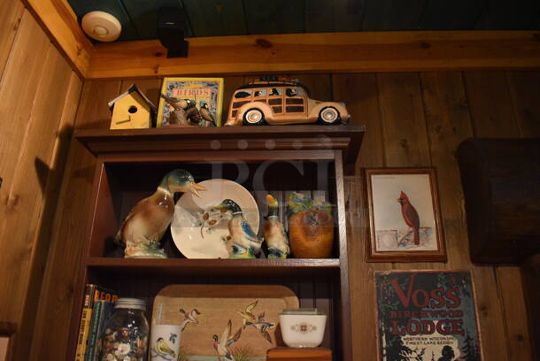 ALL ONE MONEY! Lot of Various Wall Decorations Including Shelf w/ Knickknacks, Hat, Voss Sign and Bird Picture! BUYER MUST REMOVE - Image 3 of 4
