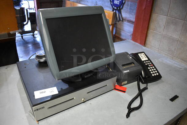 ALL ONE MONEY! Lot of 15" POS System Monitor, Epson Model M129C Receipt Printer, Micros Cash Drawer and Corded Telephone!  - Image 2 of 4