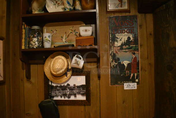 ALL ONE MONEY! Lot of Various Wall Decorations Including Shelf w/ Knickknacks, Hat, Voss Sign and Bird Picture! BUYER MUST REMOVE - Image 4 of 4