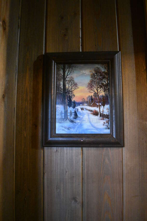 ALL ONE MONEY! Lot of Various Wall Decorations Including 5 Pictures; Skiing Picture, Black and White Dining Room Picture, Snowmobile Route Sign, Trail Sign and Winter Scene! BUYER MUST REMOVE - Image 5 of 5