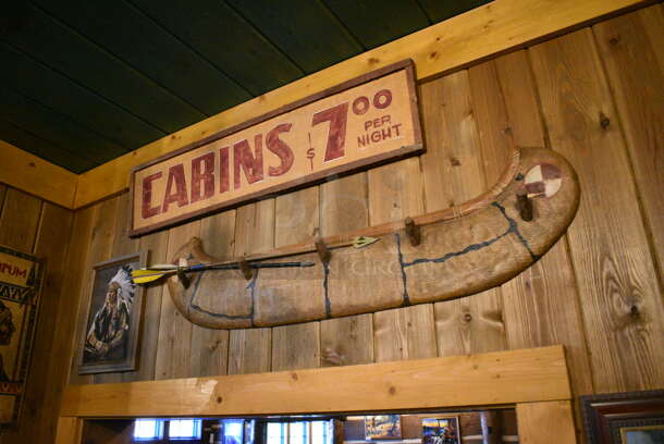 ALL ONE MONEY! Lot of Various Wall Decorations Including 9 Native American Decorations; Cabins Sign, Canoe Decor, Genuine Indian Souvenirs Sign, and Various Pictures! BUYER MUST REMOVE - Image 4 of 6