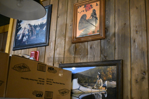 ALL ONE MONEY! Lot of Various Wall Decorations Including 9 Native American Decorations; Cabins Sign, Canoe Decor, Genuine Indian Souvenirs Sign, and Various Pictures! BUYER MUST REMOVE - Image 6 of 6