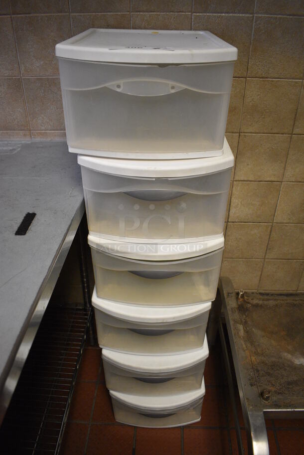 6 Clear and White Poly Drawers. 12x16x8. 6 Times Your Bid!