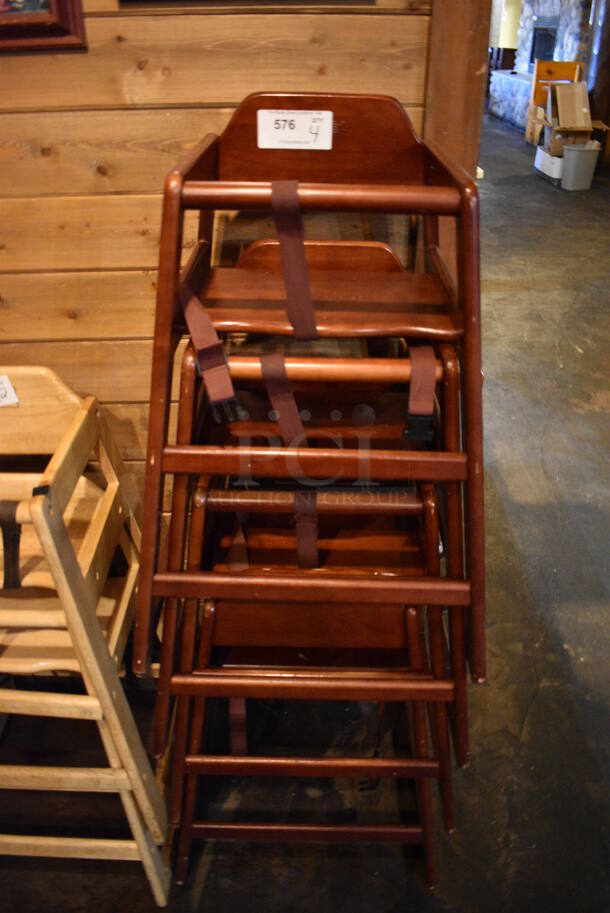 4 Wood Pattern High Chairs. 19x20x29. 4 Times Your Bid!