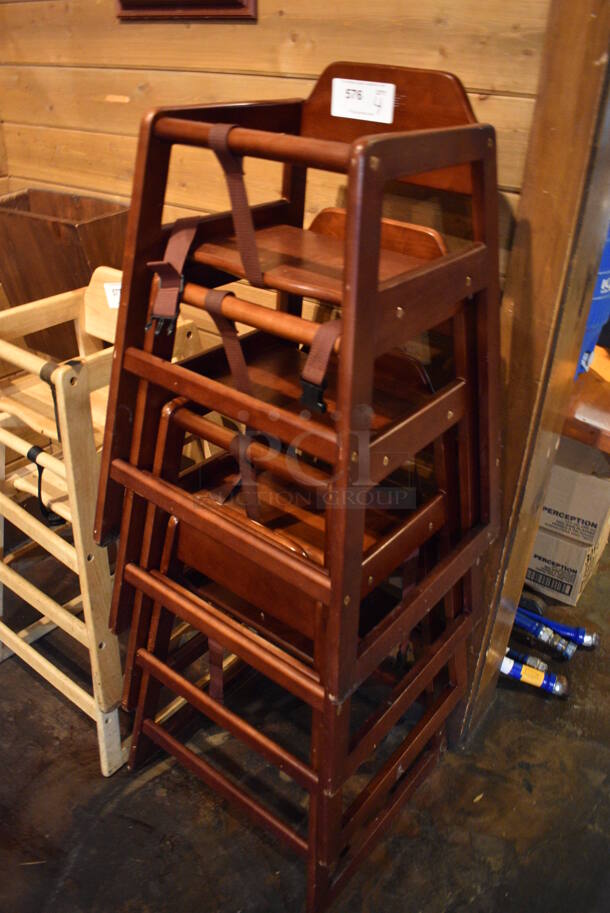 4 Wood Pattern High Chairs. 19x20x29. 4 Times Your Bid! - Image 3 of 3
