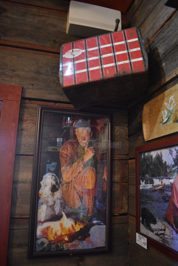 ALL ONE MONEY! Lot of Wall Decor; Picnic Baskets, Framed Pictures, Royal Crown Cola Sign, Chris and Craft Motorboats Sign, Coca Cola Sign and Box! BUYER MUST REMOVE - Image 2 of 6