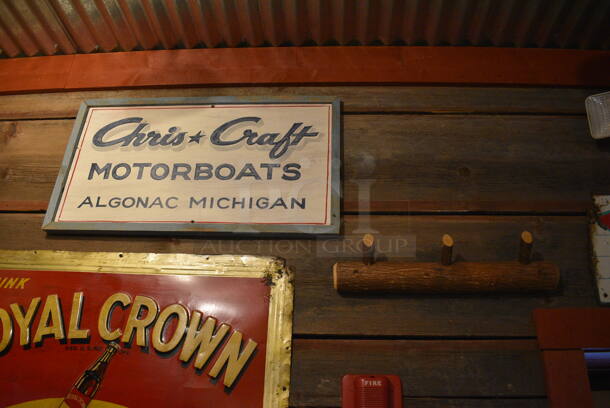 ALL ONE MONEY! Lot of Wall Decor; Picnic Baskets, Framed Pictures, Royal Crown Cola Sign, Chris and Craft Motorboats Sign, Coca Cola Sign and Box! BUYER MUST REMOVE - Image 4 of 6