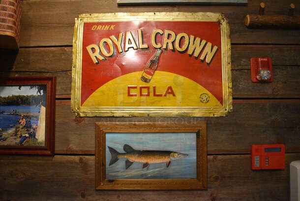 ALL ONE MONEY! Lot of Wall Decor; Picnic Baskets, Framed Pictures, Royal Crown Cola Sign, Chris and Craft Motorboats Sign, Coca Cola Sign and Box! BUYER MUST REMOVE - Image 5 of 6