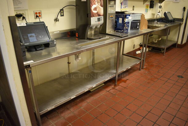 Stainless Steel Commercial Soda Station w/ Sink Basin, Faucet, Handles and Undershelf. 210x30x41. Bay 10x14x9