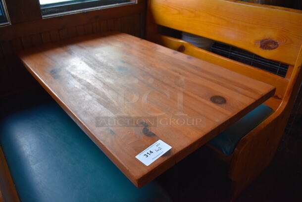 ALL ONE MONEY! Lot of Wooden Table on 2 Black Metal Straight Leg Table Bases and 2 Wooden Natural Edge Benches w/ Green Cushion. 53x30x30, 52x22x42 - Image 3 of 5