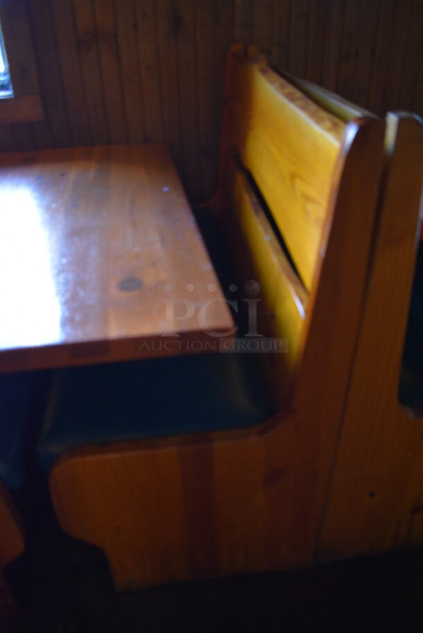 ALL ONE MONEY! Lot of Wooden Table on Black Metal Table Base and 2 Wooden Natural Edge Benches w/ Green Cushion. 48x30x30, 48x22x42 - Image 2 of 4