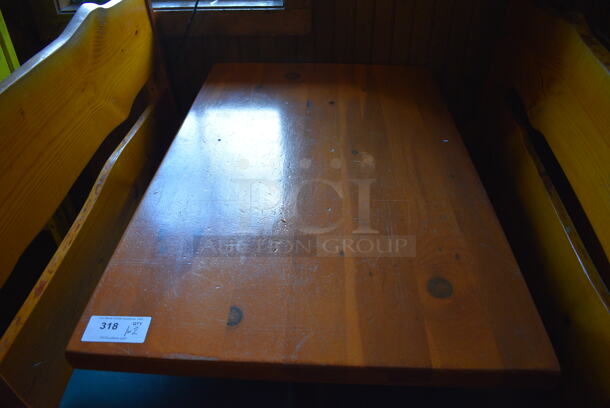 ALL ONE MONEY! Lot of Wooden Table on Black Metal Table Base and 2 Wooden Natural Edge Benches w/ Green Cushion. 48x30x30, 48x22x42 - Image 4 of 4