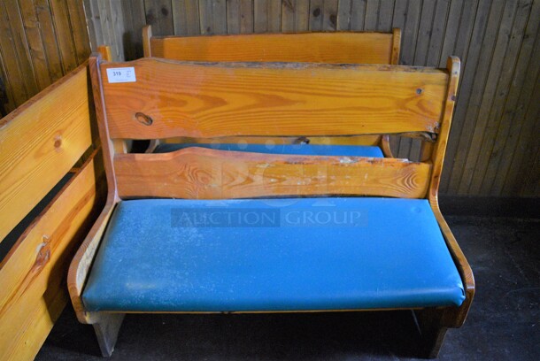 2 Wooden Natural Edge Benches w/ Green Cushion. 48x22x42, 52x22x42. 2 Times Your Bid!