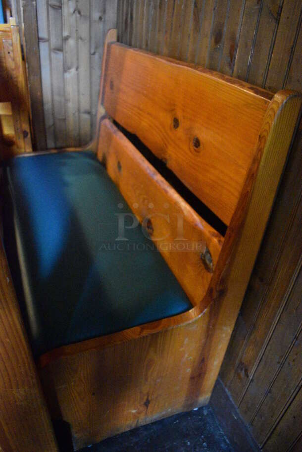2 Wooden Natural Edge Benches w/ Green Cushion. 48x22x42, 52x22x42. 2 Times Your Bid! - Image 3 of 3