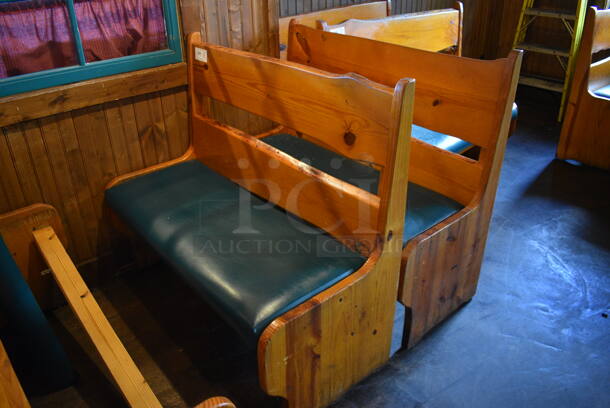 2 Wooden Natural Edge Benches w/ Green Cushion. 48x22x42. 2 Times Your Bid! - Image 1 of 4