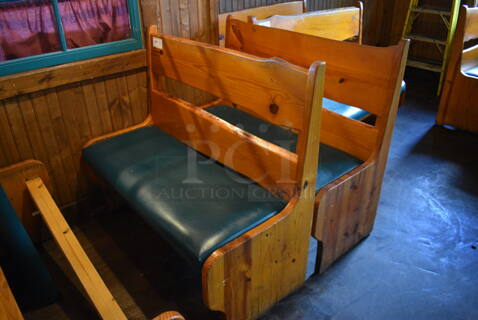 2 Wooden Natural Edge Benches w/ Green Cushion. 48x22x42. 2 Times Your Bid!