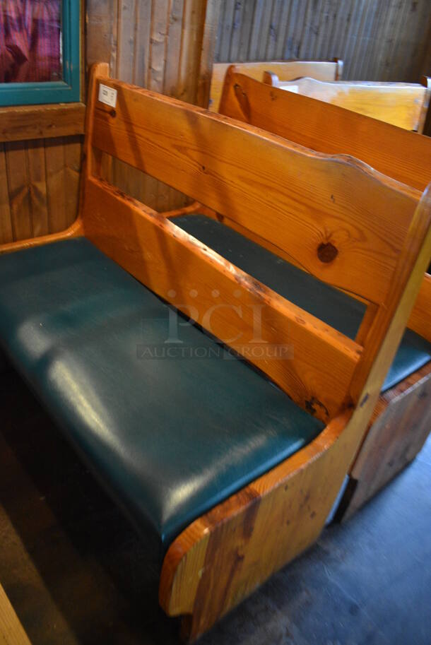2 Wooden Natural Edge Benches w/ Green Cushion. 48x22x42. 2 Times Your Bid! - Image 2 of 4