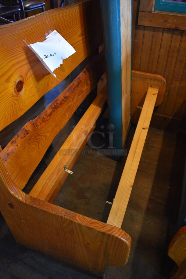 Wooden Natural Edge Benches w/ Green Cushion. See Pictures For Damage. 52x22x42 - Image 2 of 3