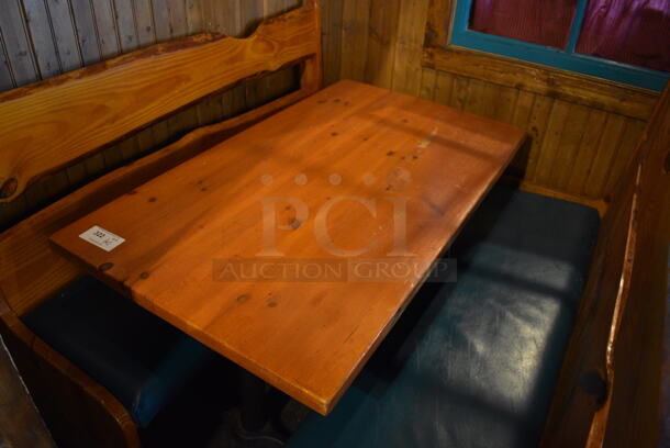 ALL ONE MONEY! Lot of Wooden Table on Black Metal Table Base and 2 Wooden Natural Edge Benches w/ Green Cushion. 53x30x30, 60x22x42, 66x22x42 - Image 2 of 3