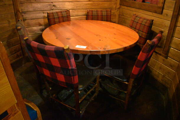 ALL ONE MONEY! Lot of Round Wooden Table on Black Metal Table Base and 6 Natural Edge Dining Chairs. 48x48x30, 20x17x36 - Image 5 of 5