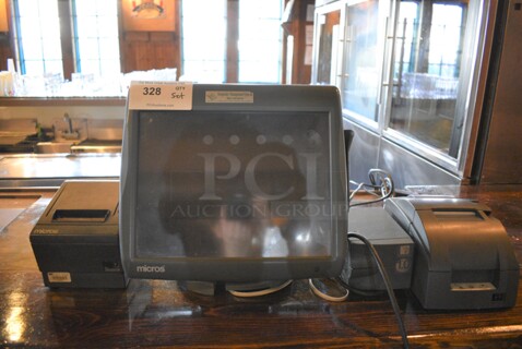 ALL ONE MONEY! Lot of 15" POS System Monitor, Epson Model M129H Receipt Printer, Epson Model M188B Receipt Printer and ONEAC Model ABC100-11 Power Conditioner!