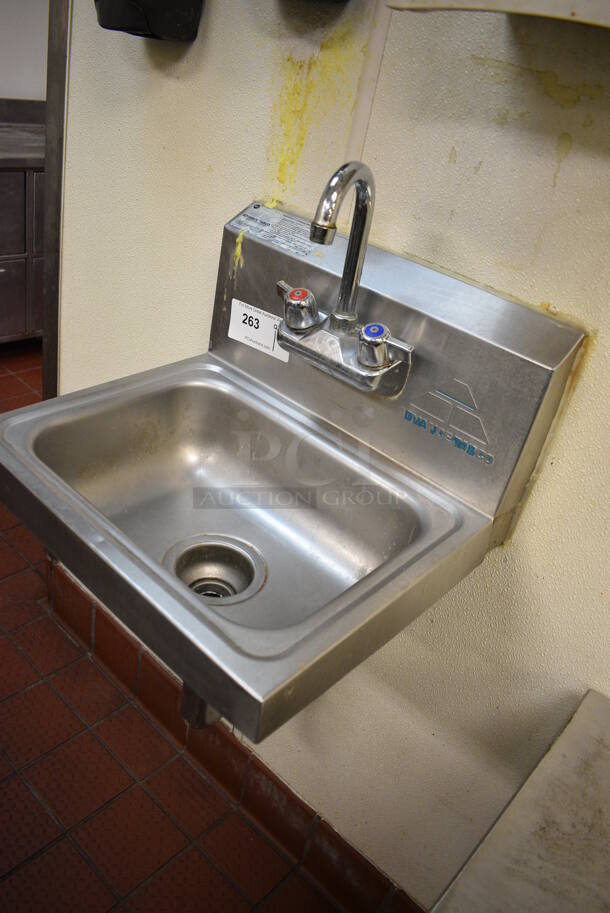 Advance Tabco Stainless Steel Wall Mount Single Bay Sink w/ Faucet and Handles. BUYER MUST REMOVE. 17.5x15.5x20 - Image 2 of 4