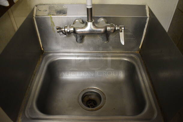 Advance Tabco Stainless Steel Wall Mount Single Bay Sink w/ Side Splash Guards, Faucet and Handles. BUYER MUST REMOVE. 17.5x15x20 - Image 3 of 3