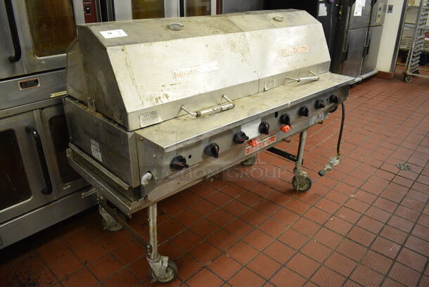 SWEET! MagiCater Stainless Steel Commercial Floor Style Propane Gas Powered Charbroiler Smoker on Commercial Casters. 68x34x52. Unit Was Working When Restaurant Closed!