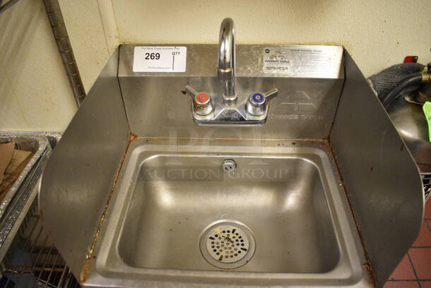 Advance Tabco Stainless Steel Wall Mount Single Bay Sink w/ Side Splash Guards, Faucet and Handles. BUYER MUST REMOVE. 17x15.5x20 - Image 3 of 3