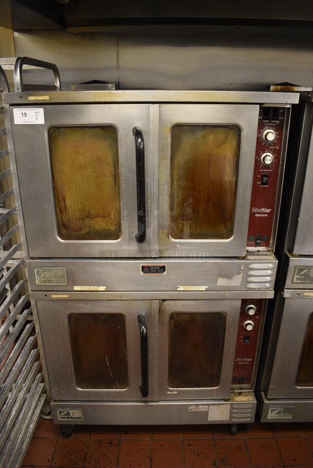 2 FANTASTIC! Southbend Stainless Steel Commercial Gas Powered Full Size Convection Oven w/ View Through Doors, Metal Oven Racks and Thermostatic Controls on Commercial Casters. BUYER MUST REMOVE. 38x33x65. 2 Times Your Bid! Unit Was Working When Restaurant Closed!